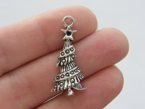12 Christmas tree charms antique silver tone CT13