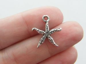 10 Starfish charms antique silver tone FF201