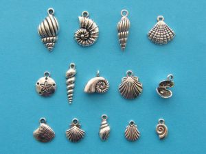 The Shell Charms Collection -  14 different antique silver tone  charms
