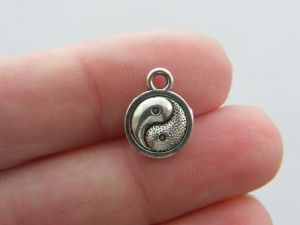 14 Yin and yang charms antique silver tone I47