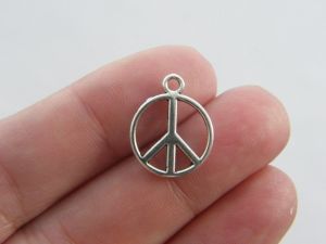 12 Peace sign charms antique silver tone P1