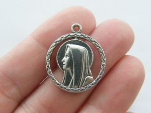 6 Mary pendants antique silver tone R23