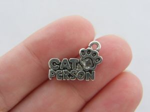 8 Cat person charms antique silver tone A875