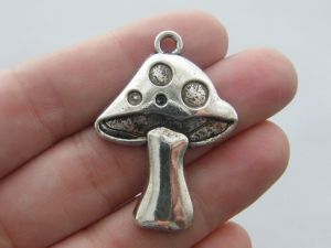 4 Mushroom pendants antique silver tone L172