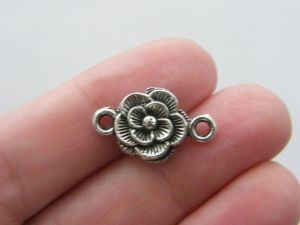 10 Rose flower connector charms antique silver tone F81
