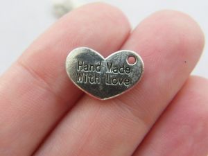 BULK 50 Hand made with love heart charms antique silver tone M140
