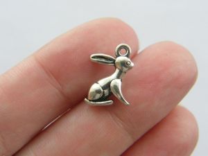 10 Rabbit charms antique silver tone A250