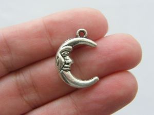 6 Moon charms  antique silver tone M32