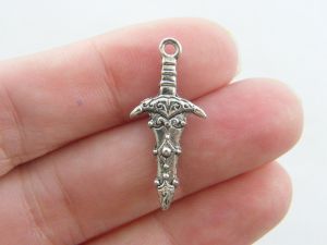 10 Sword charms antique silver tone SW20
