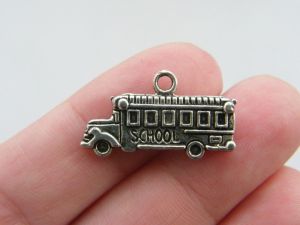 8 School bus charms antique silver tone TT60