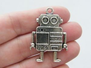 4 Robot charms antique silver tone P211