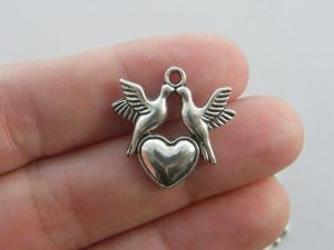 6 Doves and heart charms antique silver tone B49