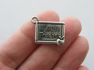 6 #1 Teacher charms antique silver tone P257