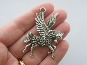 2 Pegasus flying horse pendants antique silver tone A576