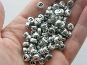 BULK 500 Acrylic round silver alphabet letter RANDOM beads AB9