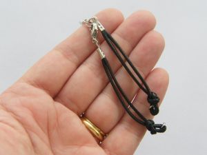 BULK 10 Black waxed cord connector charm bracelets 14.3cm