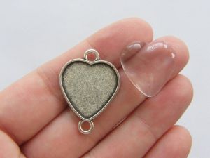 10 Cabochon heart frame charm connectors with glass dome FS70