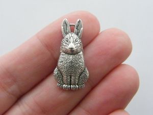 6 Rabbit charms antique silver tone A251