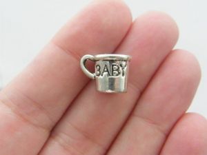 BULK 50 Baby cup charms antique silver tone P580