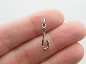 14 Fishing hook charms antique silver tone FF138