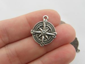 6 Compass charms antique silver tone FF711