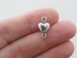 12 Heart connector charms antique silver tone H70
