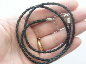 8 Black  leather braded necklace 46cm 18&quot;