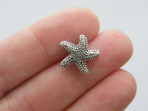 8 Starfish spacer beads antique silver tone FF197