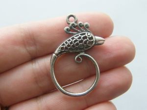 6 Bird pendants charms antique silver tone B23