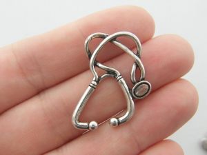 8 Stethoscope charms antique silver tone MD17