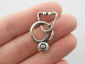 2 Stethoscope charms antique silver tone MD19