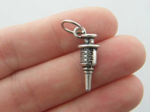 6 Syringe charms antique silver tone MD32