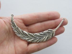 1 Feather connector pendant antique silver tone B217