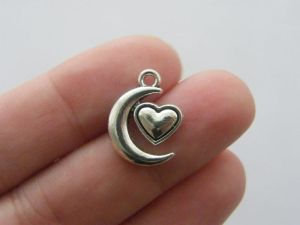 8 Moon and heart charms antique silver tone M20
