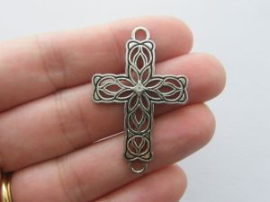 4 Cross connector charms antique silver tone C94