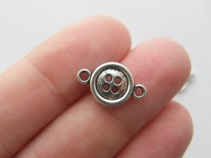14 Button connector charms antique silver tone P514