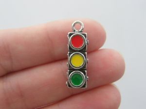 2 Traffic light charms antique silver tone P494