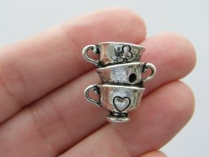 2 Cup charms antique silver tone FD65
