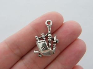 4 Bagpipes charms antique silver tone MN50