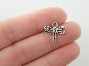 24 Dragonfly charms antique silver tone A405