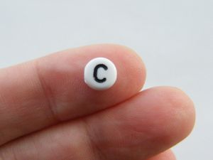 100 Letter C acrylic round alphabet beads white and black