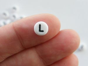 100 Letter L acrylic round alphabet beads white and black