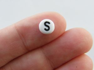 100 Letter S acrylic round alphabet beads white and black