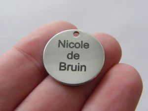 1 Custom made laser engraving - you choose the words tag charm 20mm stainless steel TAG9