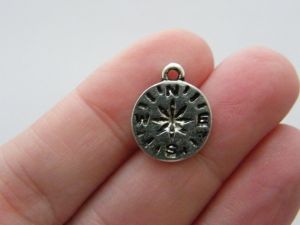 12 Compass charms antique silver tone FF451
