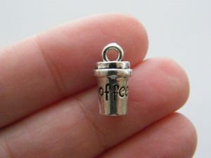 4 Coffee cup charms antique silver tone FD174