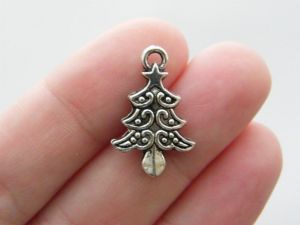 BULK 50 Christmas tree charms antique silver tone CT8