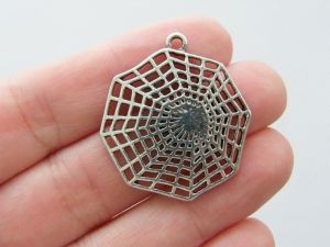 8 Cobweb or spiderweb pendants antique silver tone HC139
