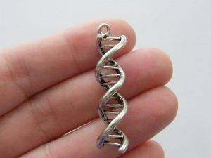 BULK 10 DNA strand charms antique silver tone MD12