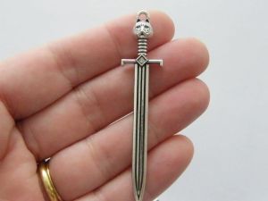 2 Sword charms antique silver tone SW1